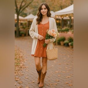 Universal Thread Rust Ruffle Strap Cotton Mini Dress Boho Cottagecore Fall